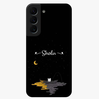 Silent Night Row Glass Case showing flat back view with calm night themed artwork and glossy glass finish.