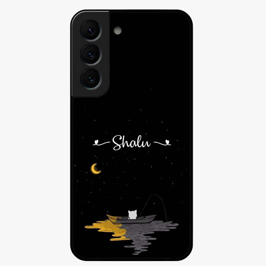 Silent Night Row Glass Case showing flat back view with calm night themed artwork and glossy glass finish.