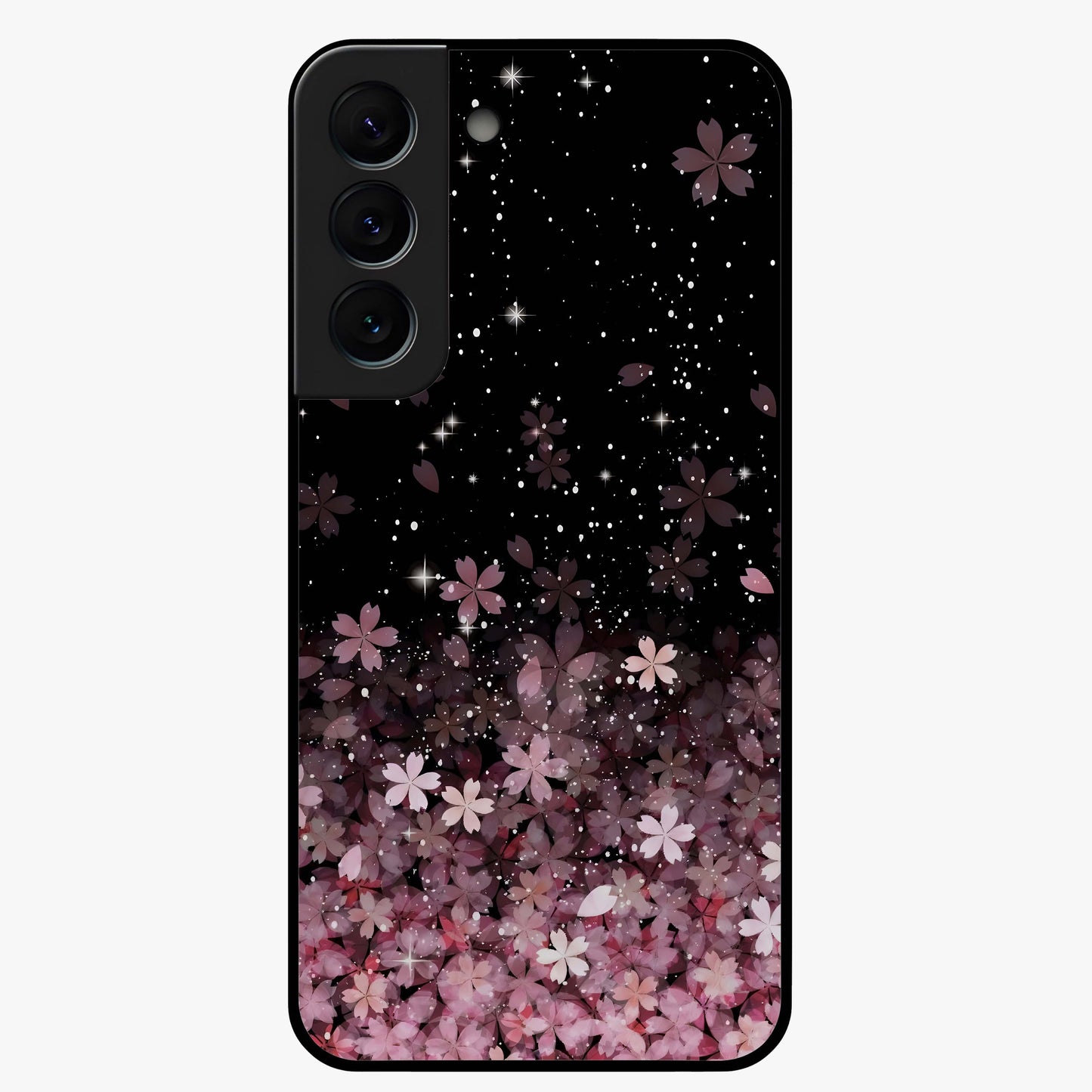 Small Starry Flowers Glass Case showing flat back view with delicate starry floral artwork and glossy glass finish.