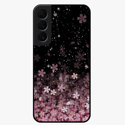Small Starry Flowers Glass Case showing flat back view with delicate starry floral artwork and glossy glass finish.
