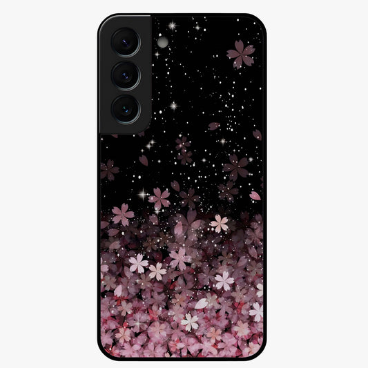 Small Starry Flowers Glass Case showing flat back view with delicate starry floral artwork and glossy glass finish.