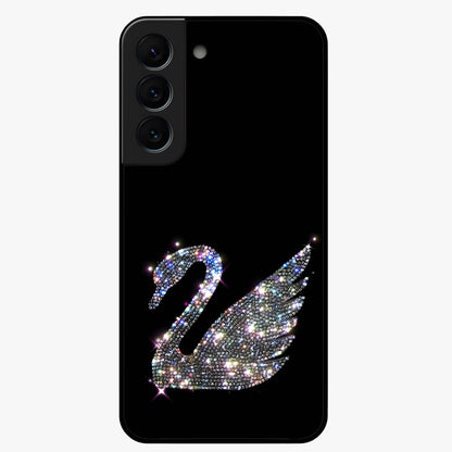 Starlit Swan Grace Glass Case showing flat back view with graceful swan artwork under starry sky and glossy glass finish.