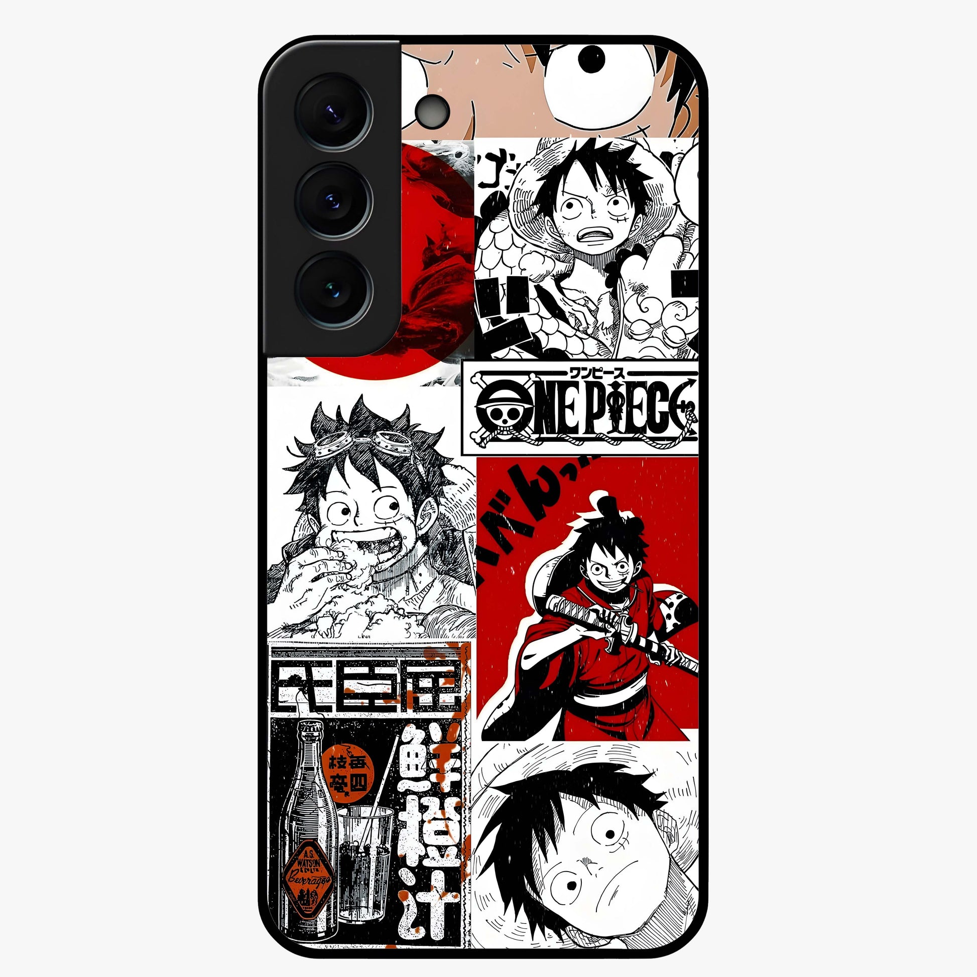 Strawhat Chaos Panels Glass Case showing flat back view with anime inspired chaos panel artwork and glossy glass finish.