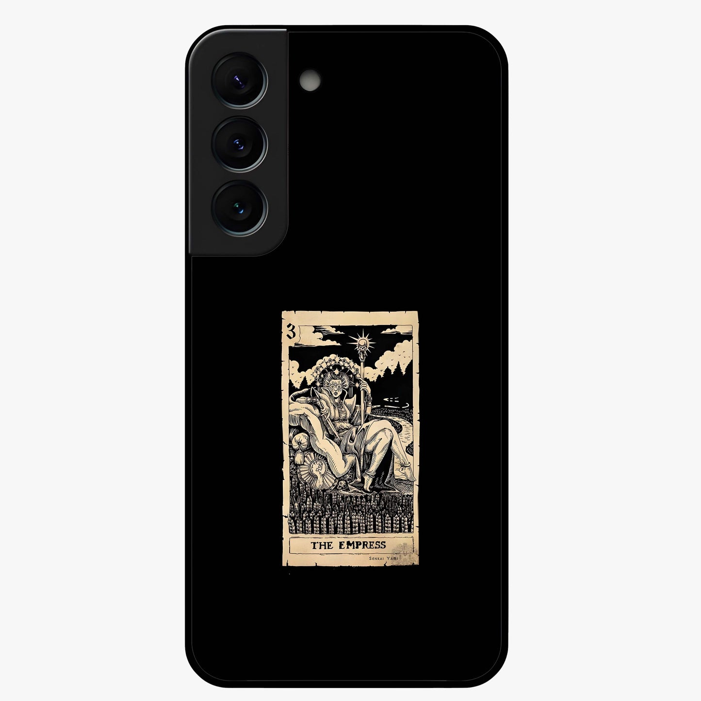 The Empress Glass Case showing flat back view with regal feminine artwork and glossy glass finish.