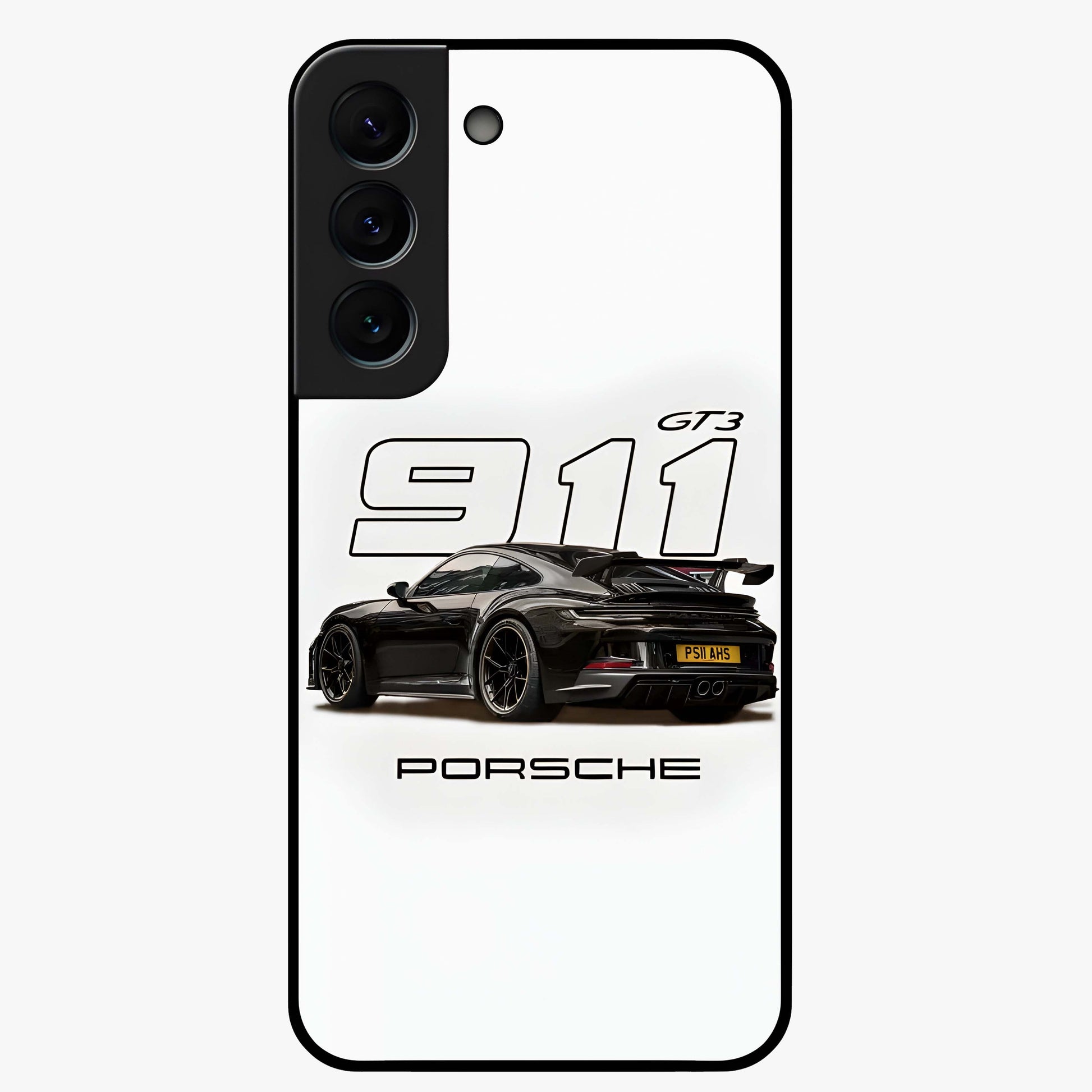 Turbo Legacy Icon Glass Case showing flat back view with iconic sports car inspired artwork and glossy glass finish.