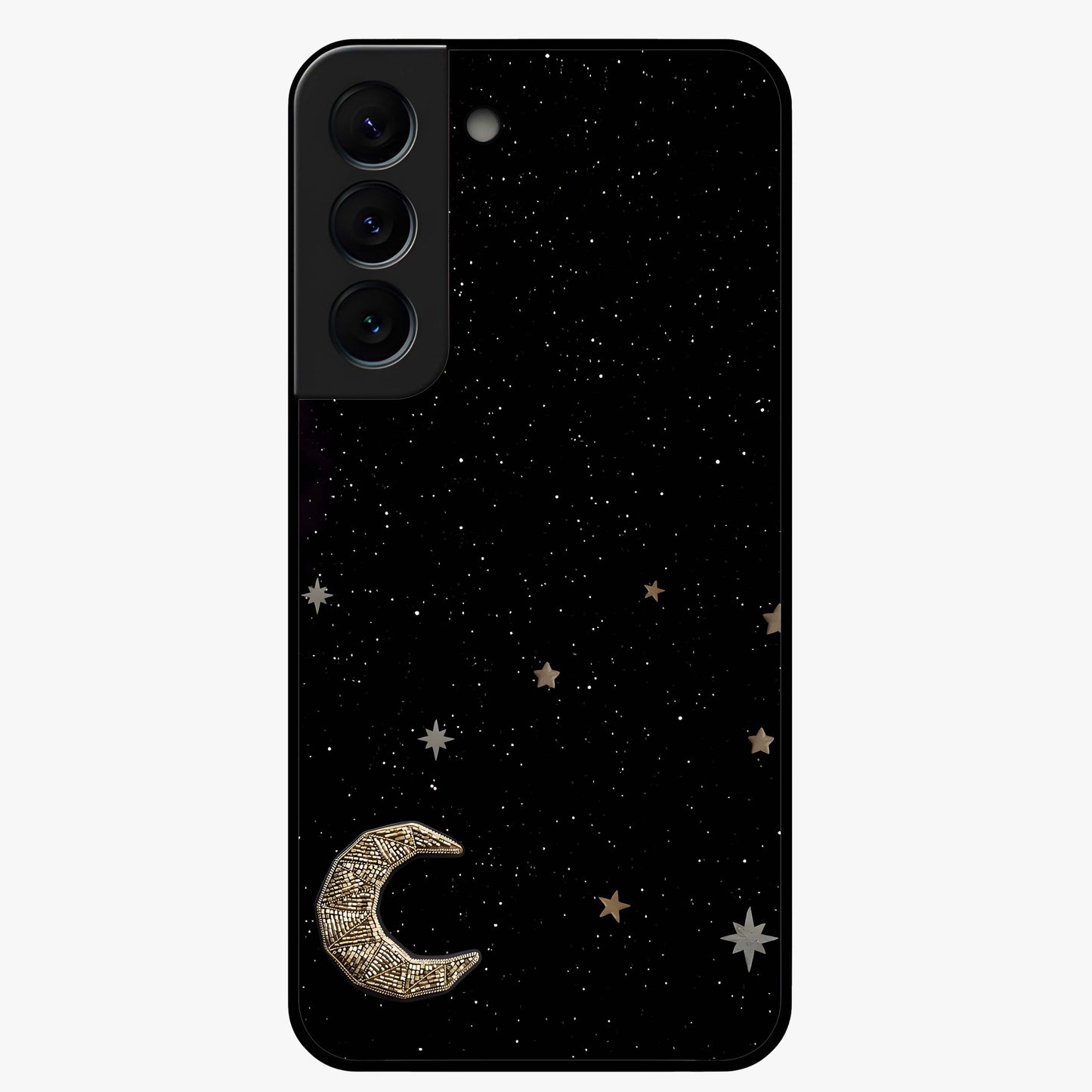 Twinkle Star With Half Moon Glass Case showing flat back view with star and half moon artwork and glossy glass finish.