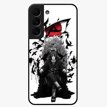 Uchiha Shadow Throne Glass Case showing flat back view with cosmic underwater themed artwork and glossy glass finish.