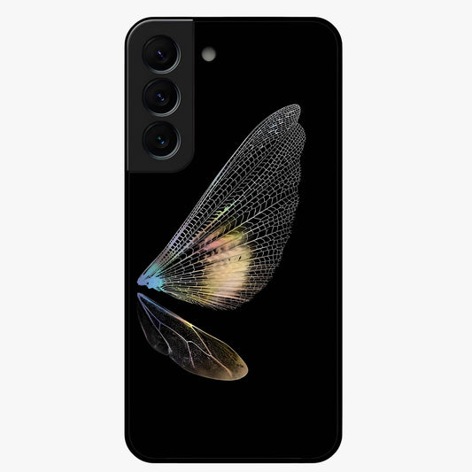 Whispers Of Wings Glass Case showing flat back view with graceful wing inspired artwork and glossy glass finish.