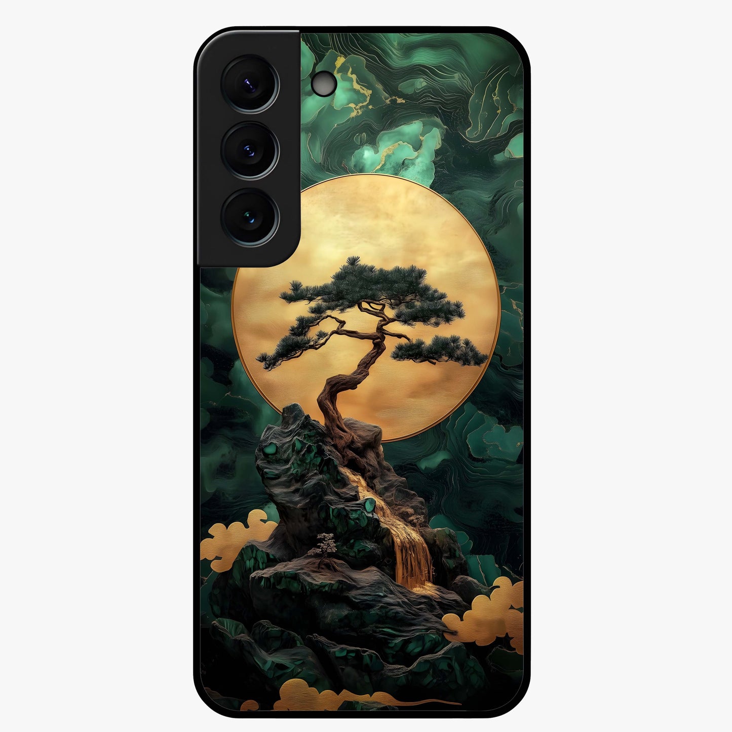Zen Moon Rise Glass Case showing flat back view with calm moonrise artwork and glossy glass finish.