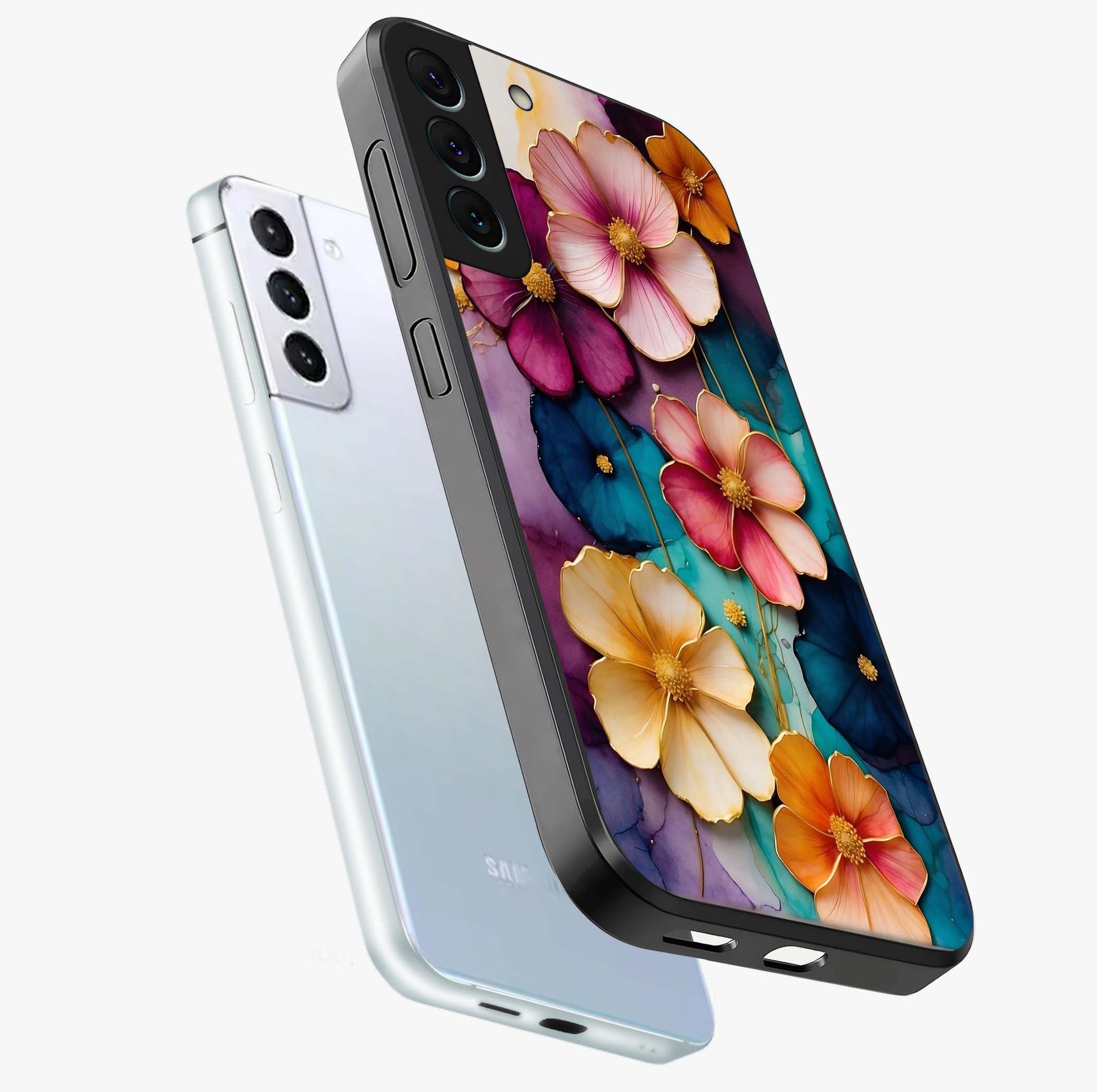 Artlyn Grace Flower Pattern Glass Case displayed in angled mockup highlighting delicate flower pattern design and smooth glass surface.