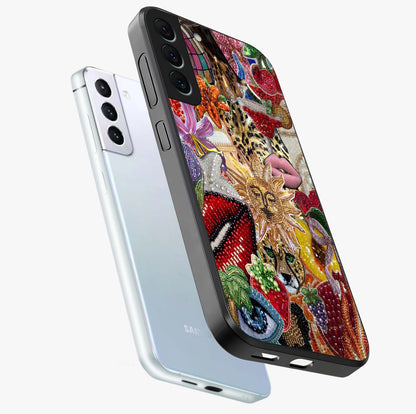 Beaded Fashion Jungle Glass Case displayed in angled mockup highlighting colorful fashion bead design and artistic pattern.
