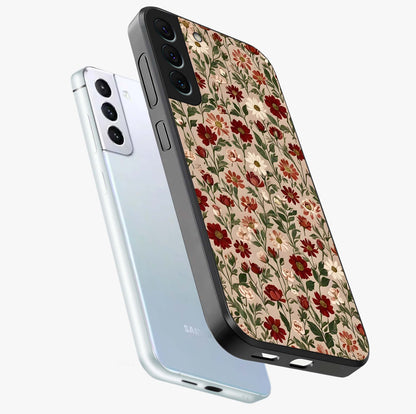 Biege Flower With Leaf Glass Case displayed in angled mockup highlighting minimal floral leaf design and elegant aesthetic.