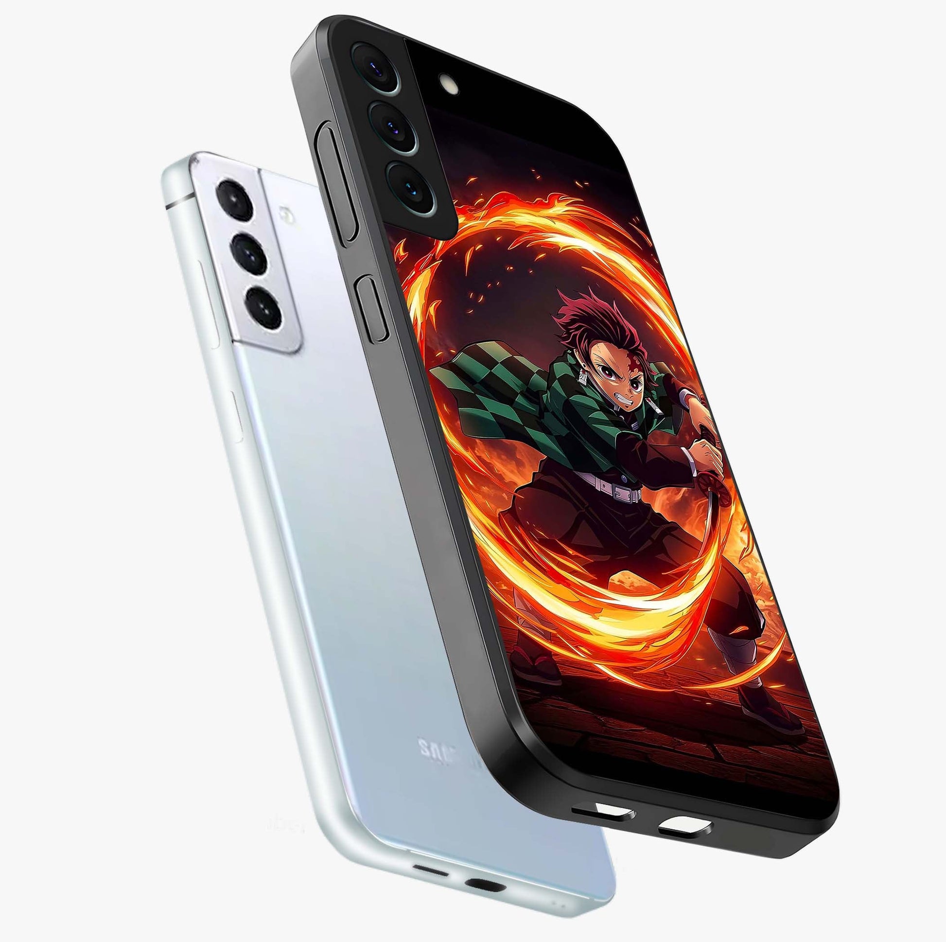 Blazing Sword Resolve Glass Case displayed in angled mockup highlighting powerful sword illustration and bold fantasy theme.