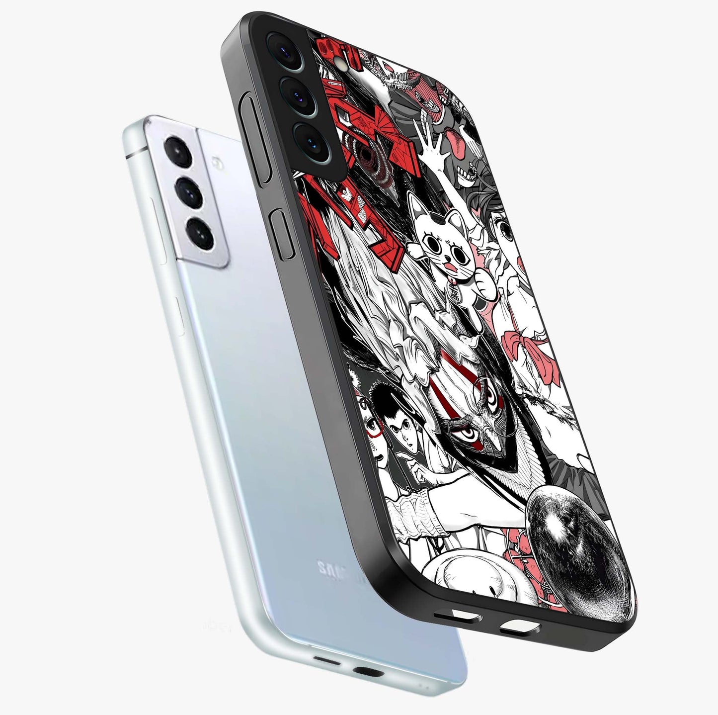 Crimson Chaos Panel Glass Case displayed in angled mockup highlighting chaotic panel style design with modern graphic theme.