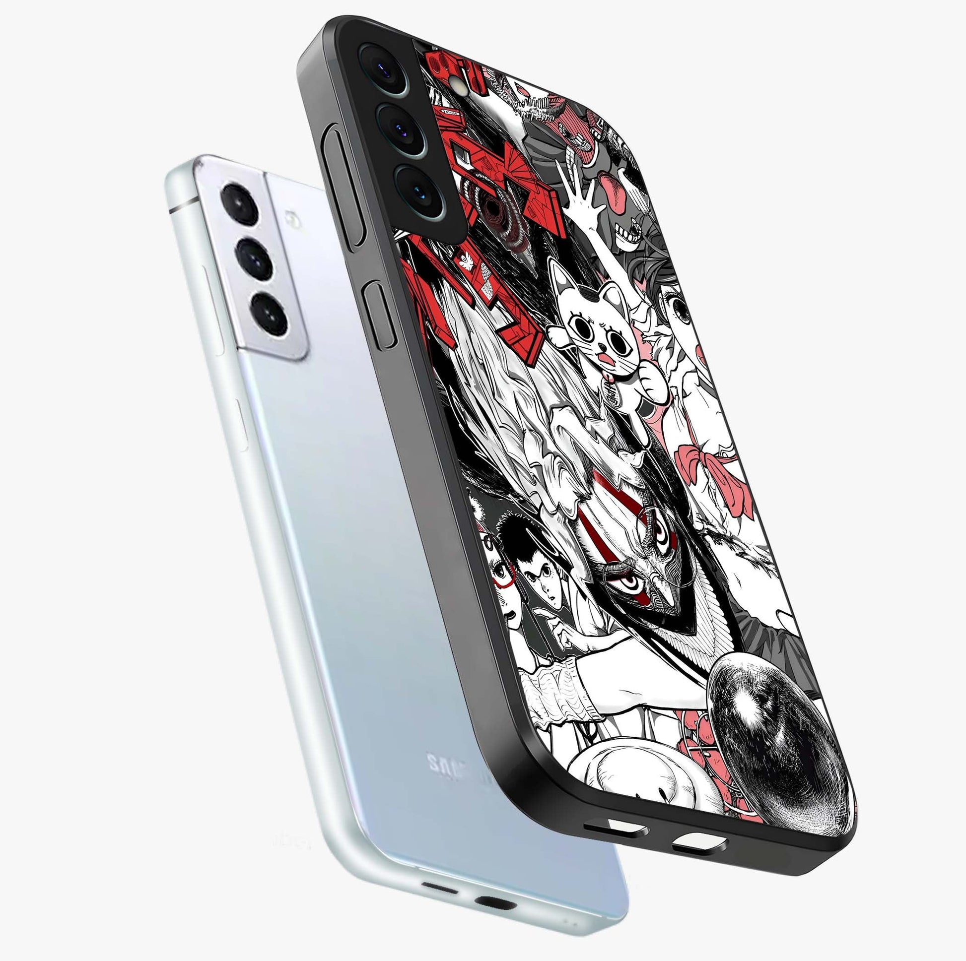Crimson Chaos Panel Glass Case displayed in angled mockup highlighting chaotic panel style design with modern graphic theme.
