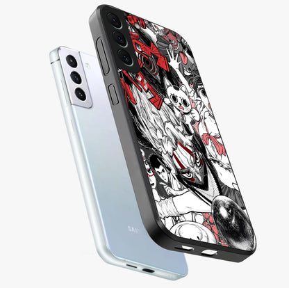 Crimson Chaos Panel Glass Case displayed in angled mockup highlighting chaotic panel style design with modern graphic theme.