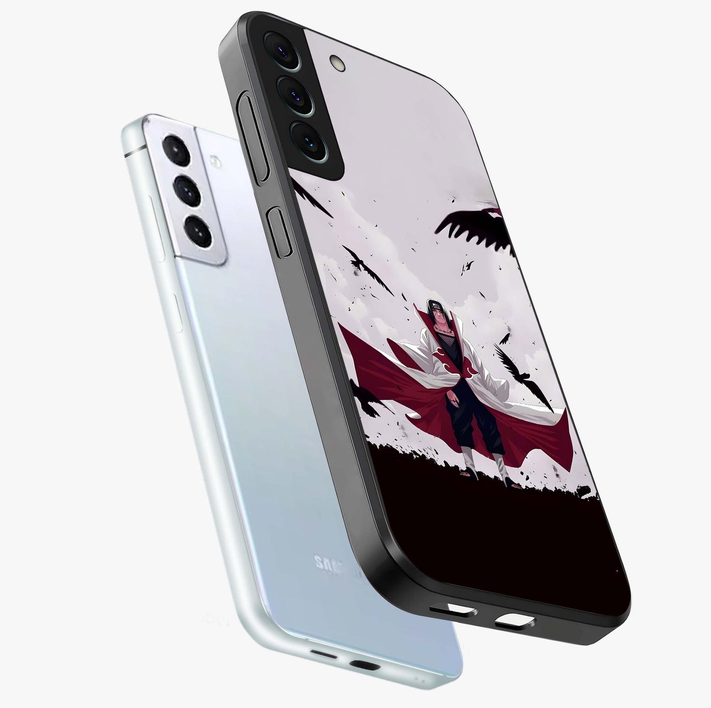 Crimson Crow Ascension Glass Case displayed in angled mockup highlighting powerful crow illustration with dark crimson aesthetic.
