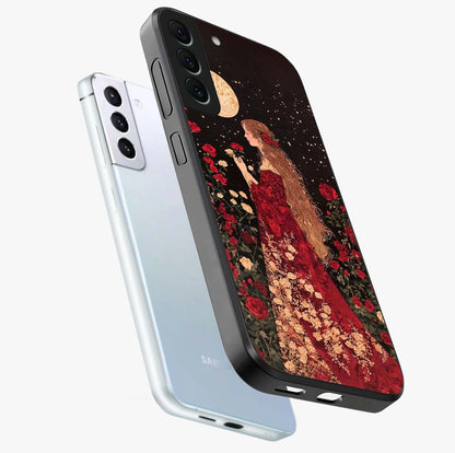 Crimson Dreams Glass Case displayed in angled mockup highlighting soft crimson aesthetic design with artistic theme.