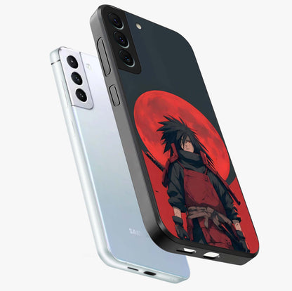 Crimson Moon Warlord Glass Case displayed in angled mockup highlighting dramatic crimson moon design with fantasy aesthetic.
