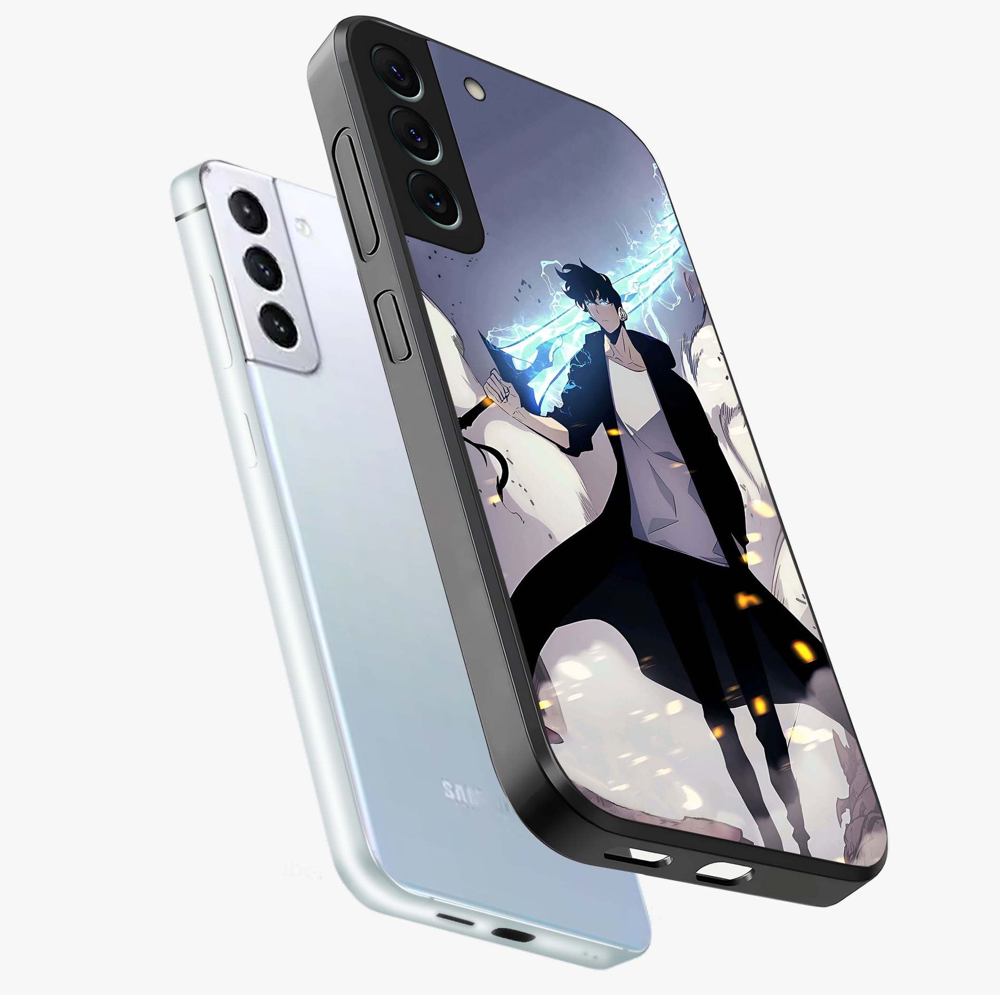 Dark Lightning Anime Warrior Glass Case displayed in angled mockup highlighting powerful lightning themed anime illustration.