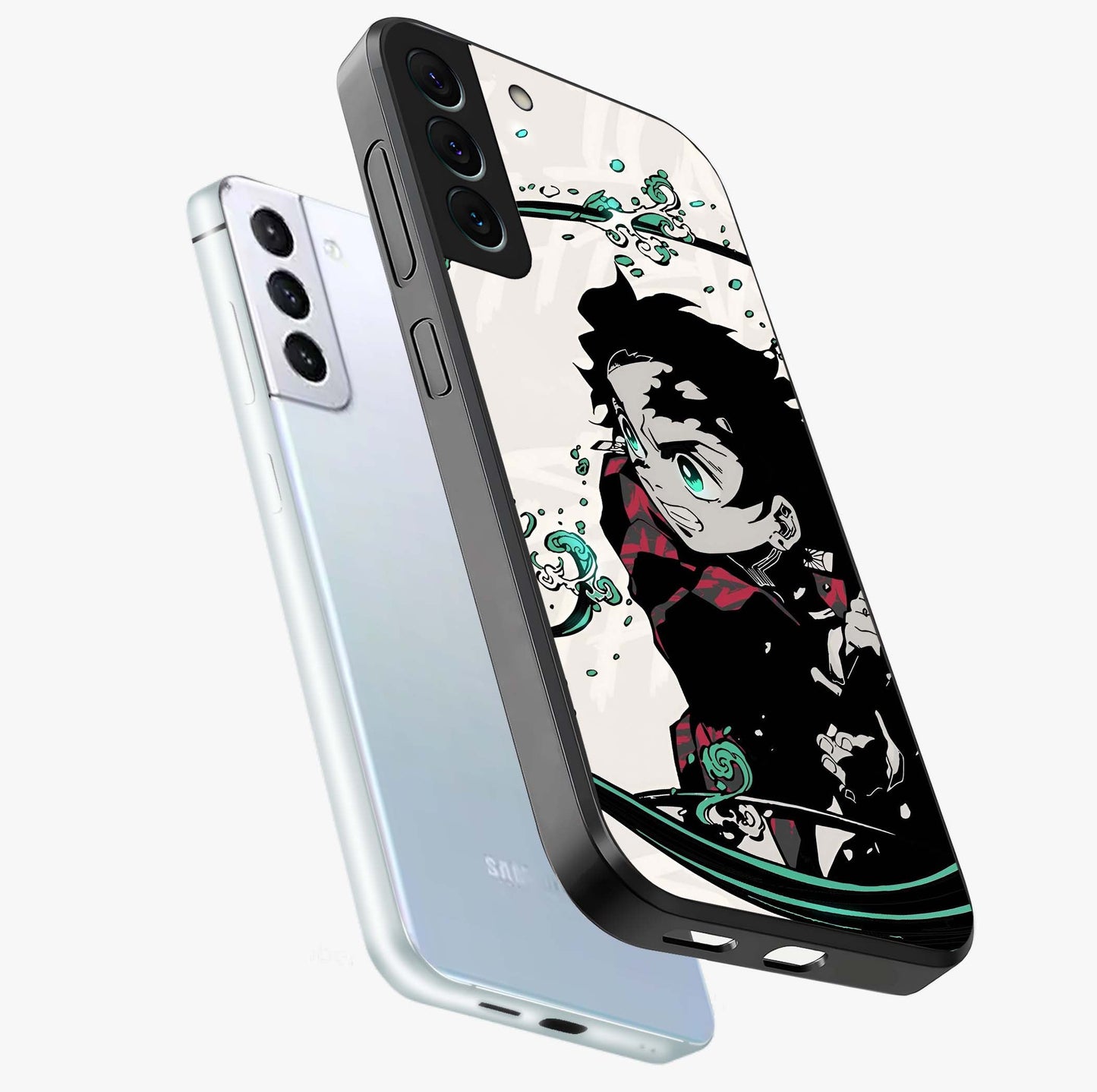 Demon Slayer Glass Case displayed in angled mockup highlighting dramatic anime character design with action aesthetic.