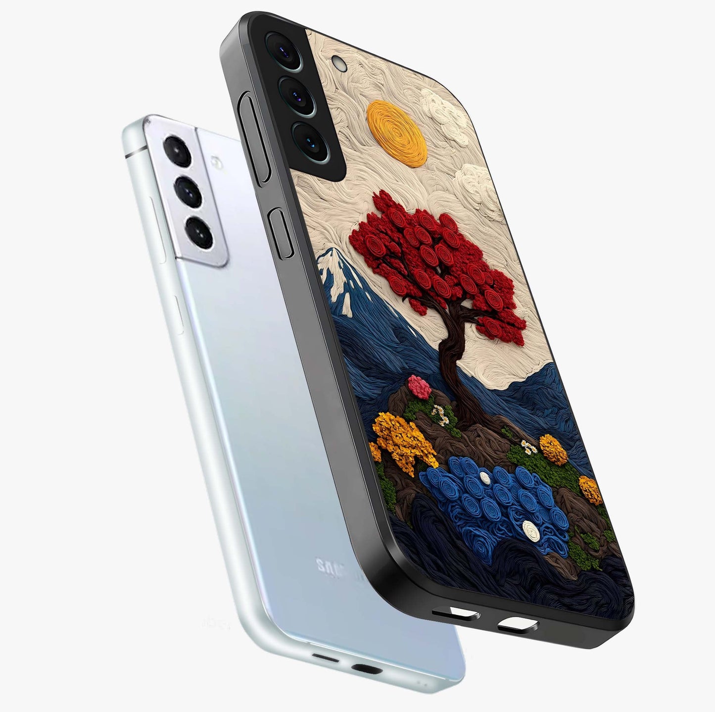 Eternal Nature Tapestry Glass Case displayed in angled mockup highlighting detailed botanical pattern with artistic aesthetic.