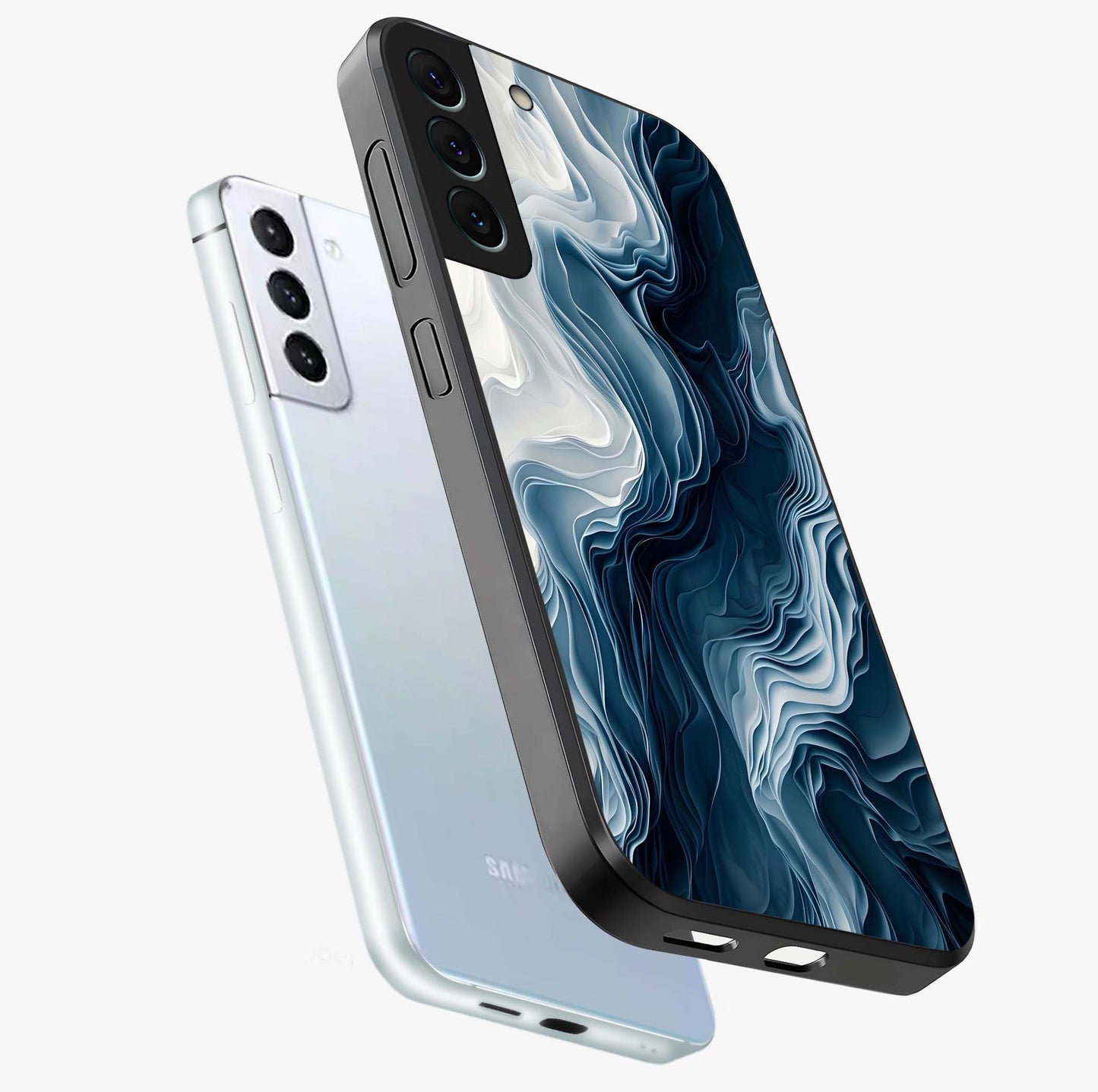 Ethereal Paper Marble Glass Case displayed in angled mockup highlighting elegant marble pattern with modern aesthetic style.