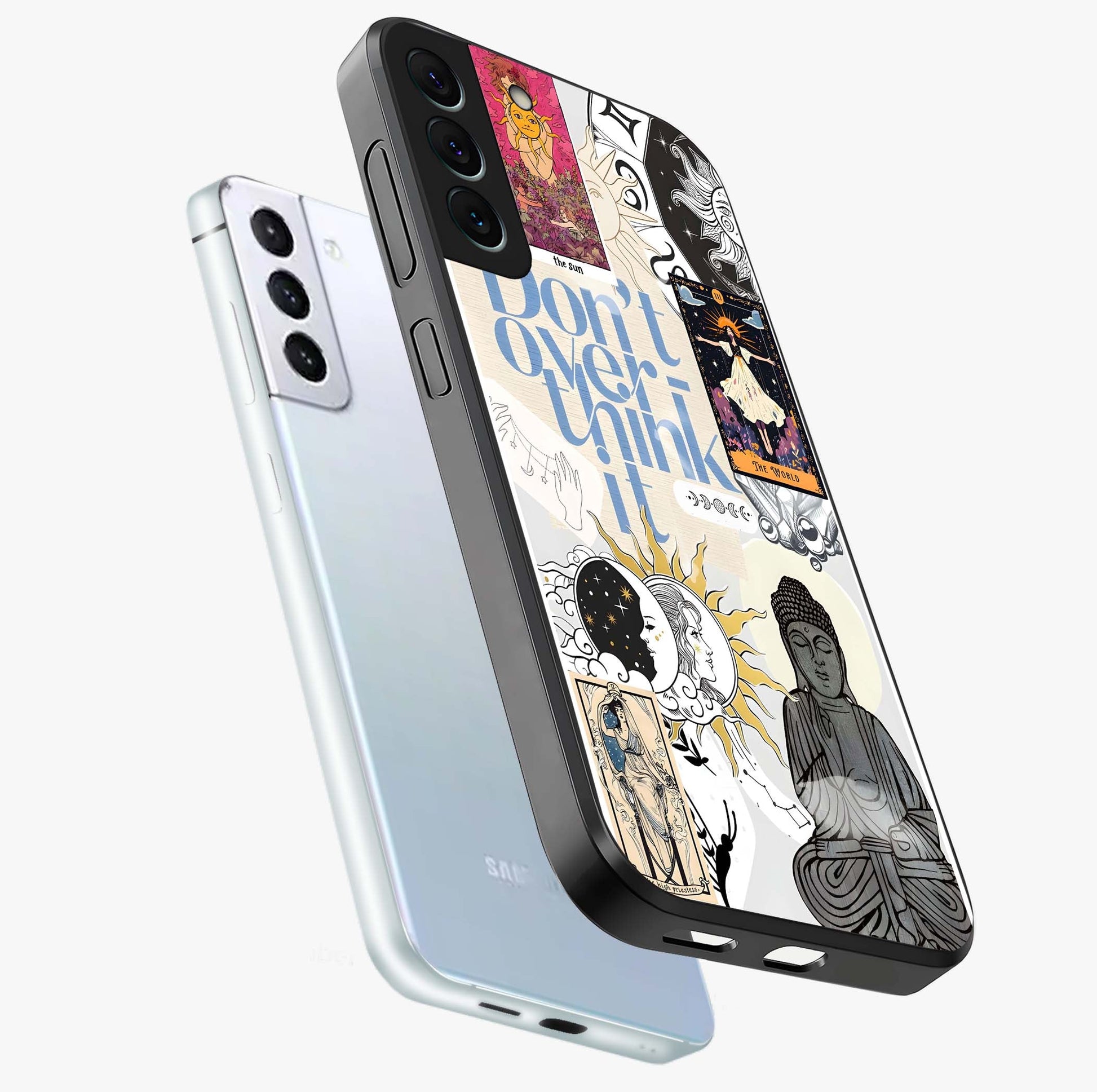 Ethereal Thoughts Glass Case displayed in angled mockup highlighting soft abstract design with calm ethereal aesthetic.