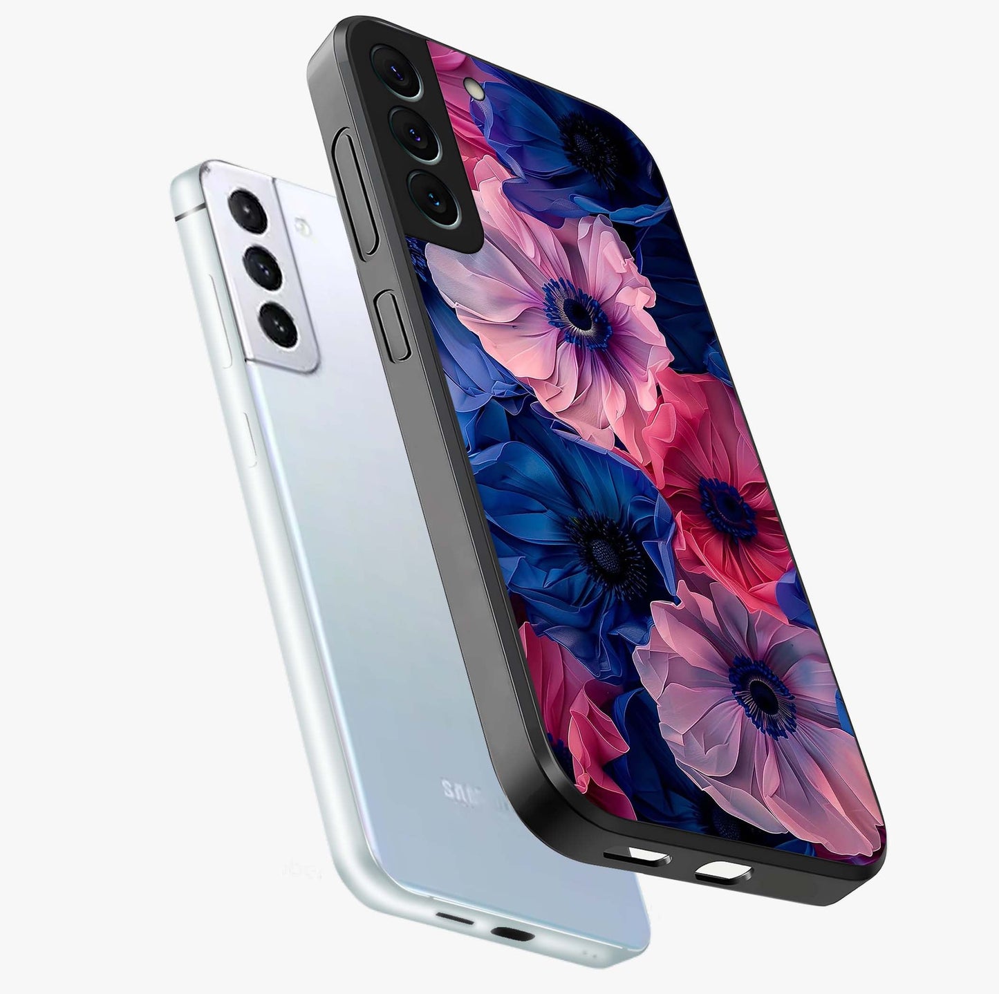 Flower Paper Art Pattern Glass Case displayed in angled mockup highlighting layered paper flower design with artistic aesthetic.