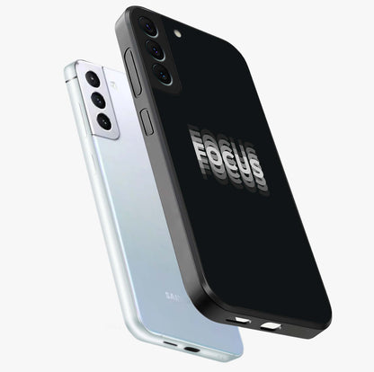 Focus Mode On Glass Case displayed in angled mockup highlighting clean minimal text artwork with modern aesthetic style.