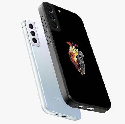 Heart With Flowers Glass Case displayed in angled mockup highlighting romantic flower design with soft aesthetic style.