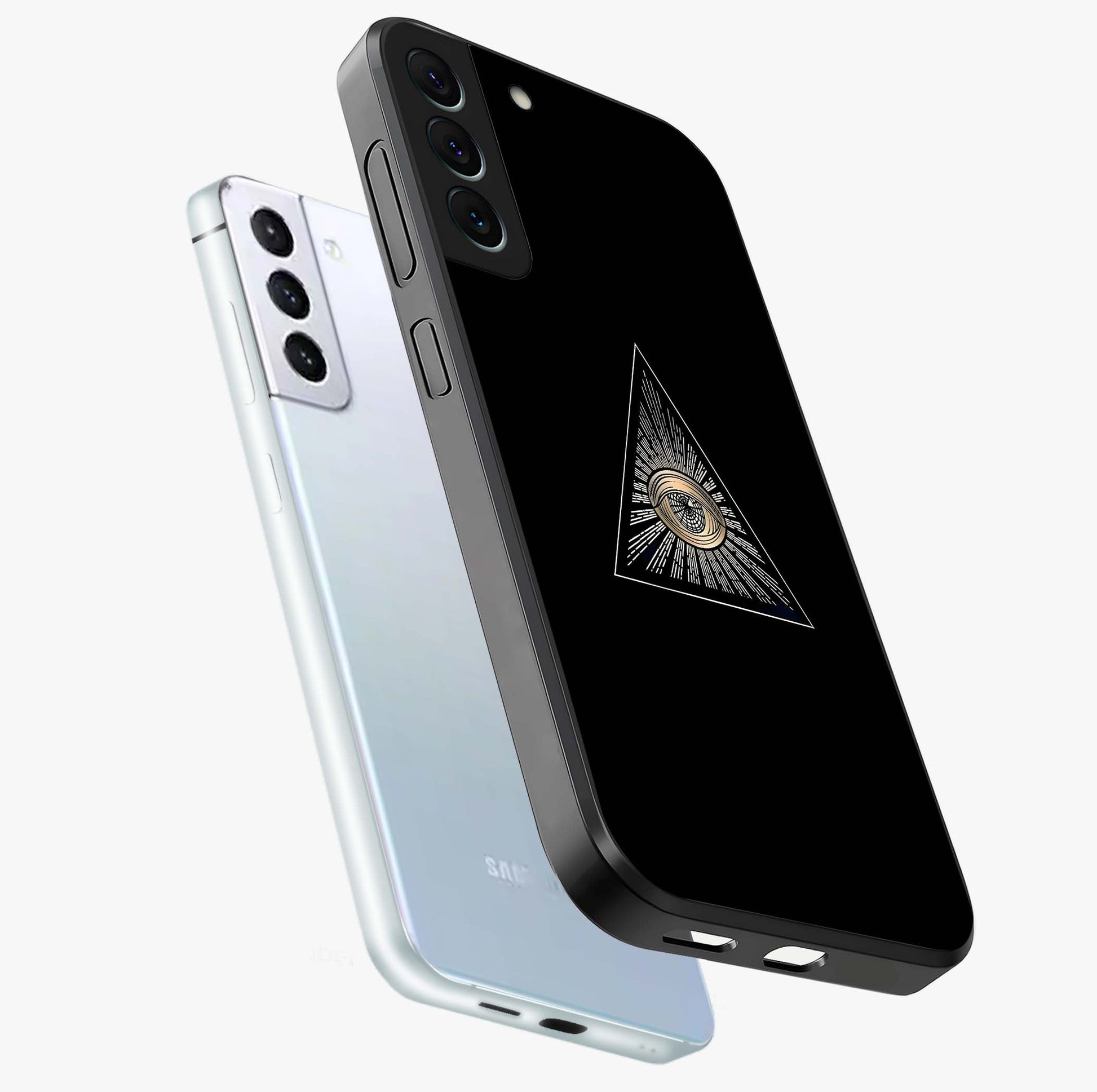 Illuminati Evil Glass Case displayed in angled mockup highlighting dark occult inspired design with bold aesthetic style.