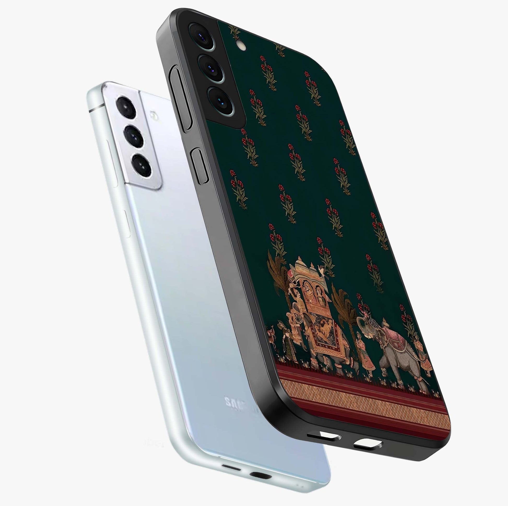 Macmerise Glass Case displayed in angled mockup highlighting trendy graphic design with sleek aesthetic style.