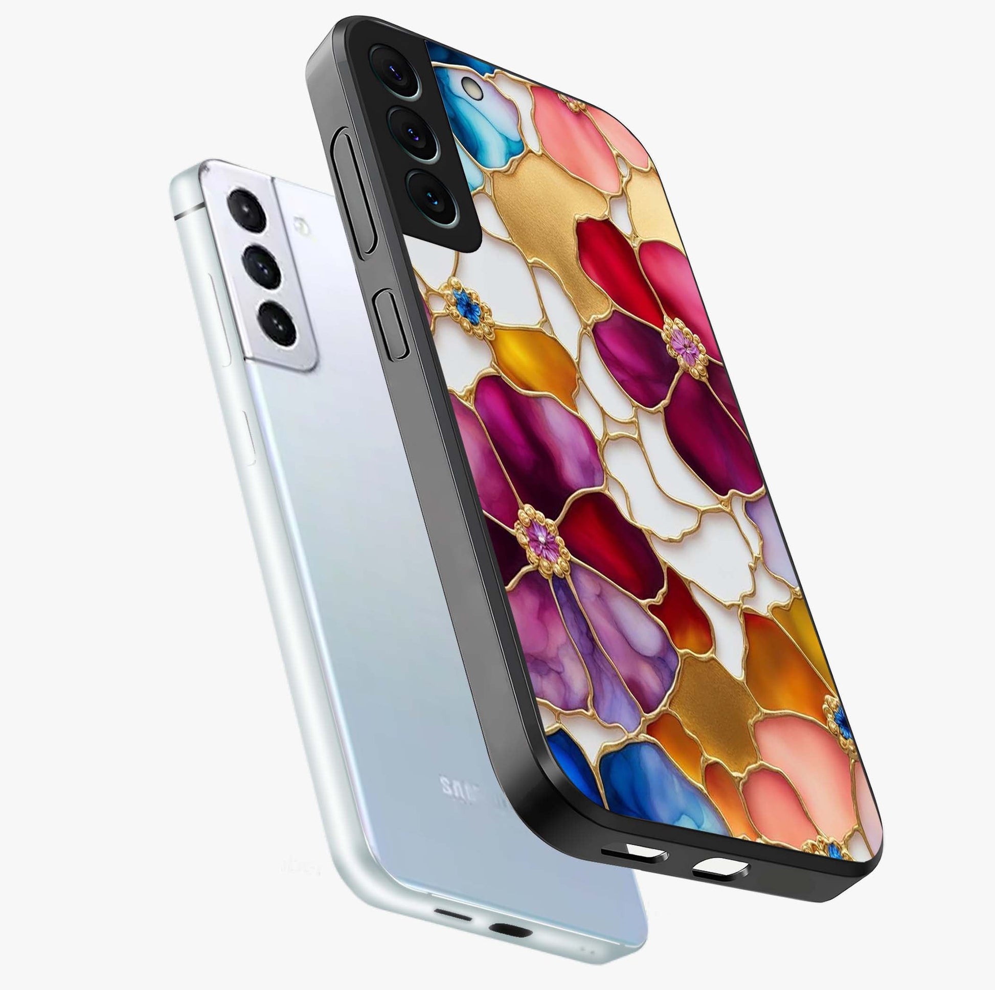 Marble Flower Pattern Glass Case displayed in angled mockup highlighting elegant marble floral design with modern aesthetic.