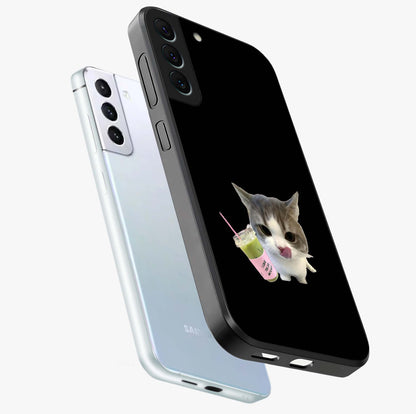 Matcha Cat Style Glass Case displayed in angled mockup highlighting playful feline design with pastel matcha aesthetic.