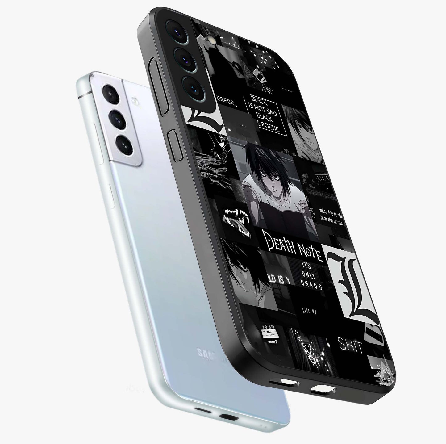 Midnight Chaos Mind Glass Case displayed in angled mockup highlighting chaotic artistic design with dramatic midnight aesthetic.