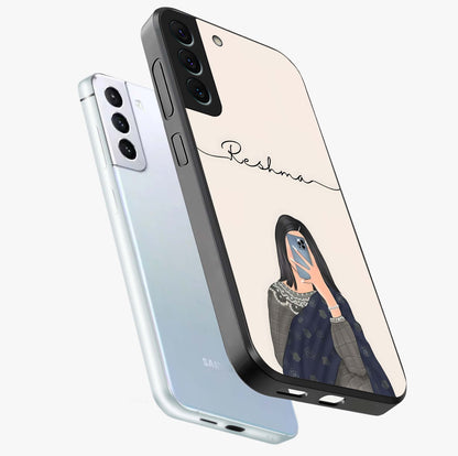 Mirror Mood Muse With Custom Name Glass Case displayed in angled mockup highlighting aesthetic mirror inspired design with custom name feature.