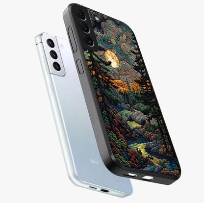 Moonlight Forest Dream Glass Case displayed in angled mockup highlighting dreamy forest design with glowing moon aesthetic.
