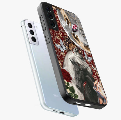 Moonlit Royal Stallion Glass Case displayed in angled mockup highlighting powerful stallion illustration with royal night aesthetic.