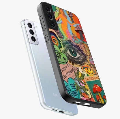 Mystic Eye Wonderland Glass Case displayed in angled mockup highlighting magical eye illustration with dreamy aesthetic.