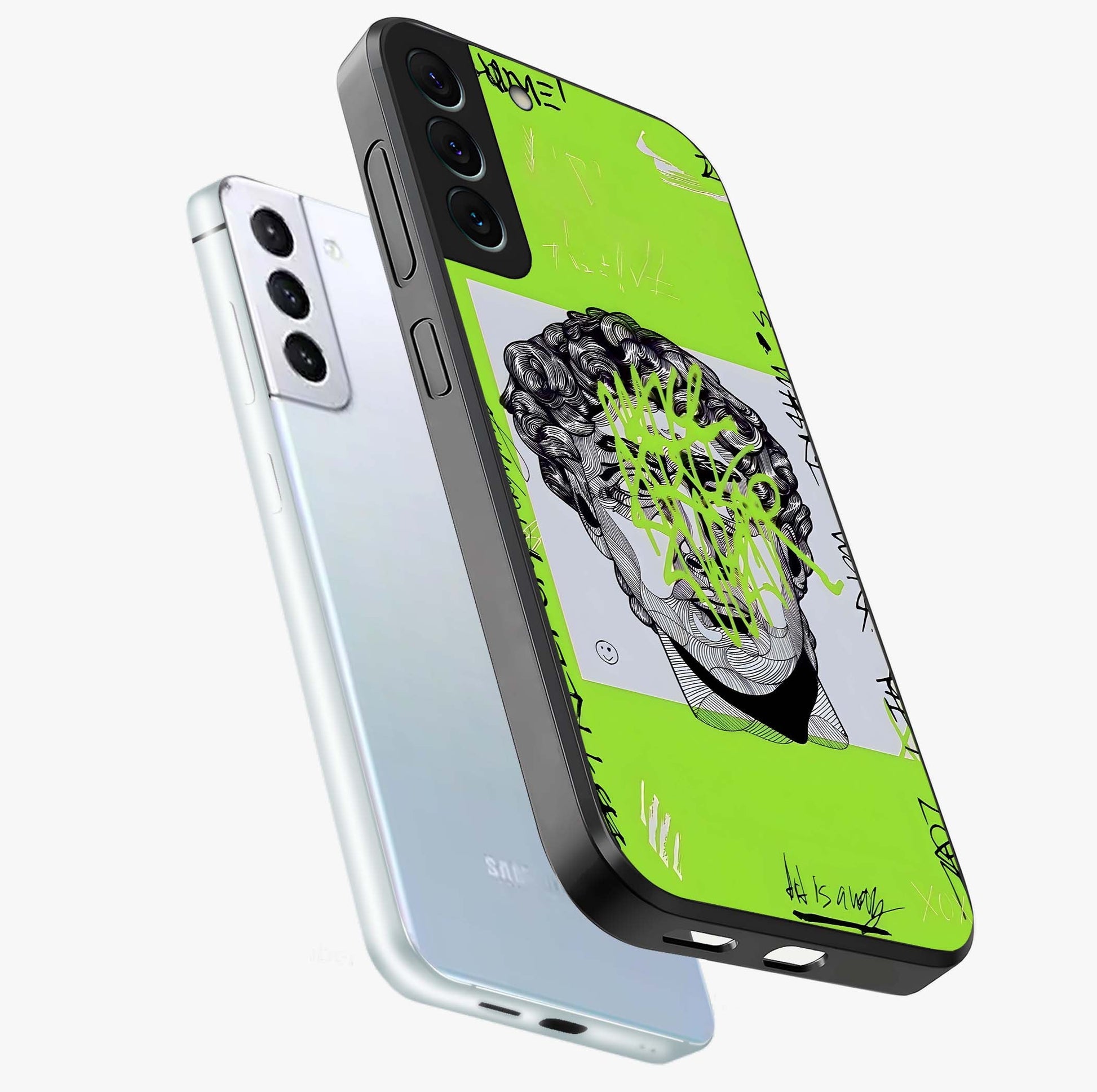 Neo Graffiti Rebellion Glass Case displayed in angled mockup highlighting urban street art design with rebellious aesthetic.