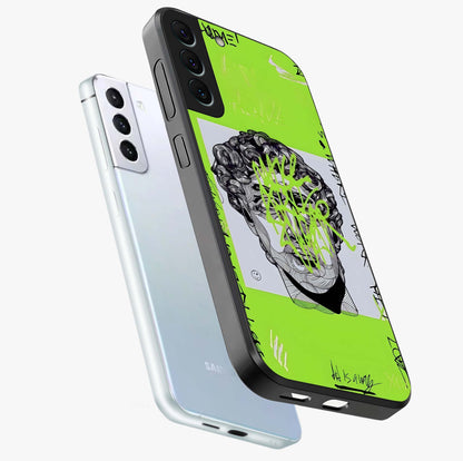 Neo Graffiti Rebellion Glass Case displayed in angled mockup highlighting urban street art design with rebellious aesthetic.