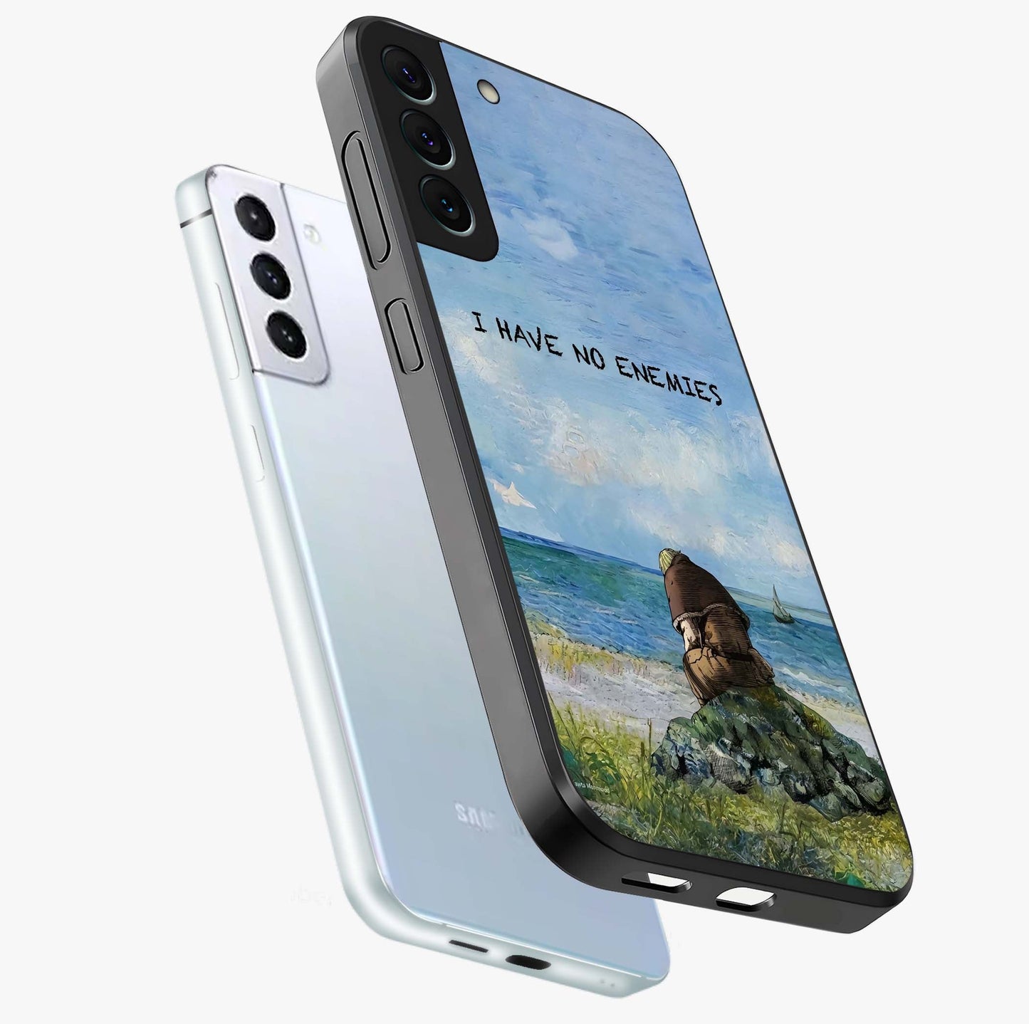Peace Beyond War Glass Case displayed in angled mockup highlighting meaningful message design with artistic aesthetic style.