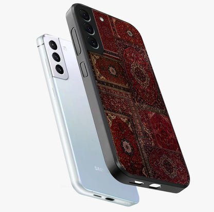 Persian Velvet Tale Glass Case displayed in angled mockup highlighting ornate textile inspired design with royal aesthetic.