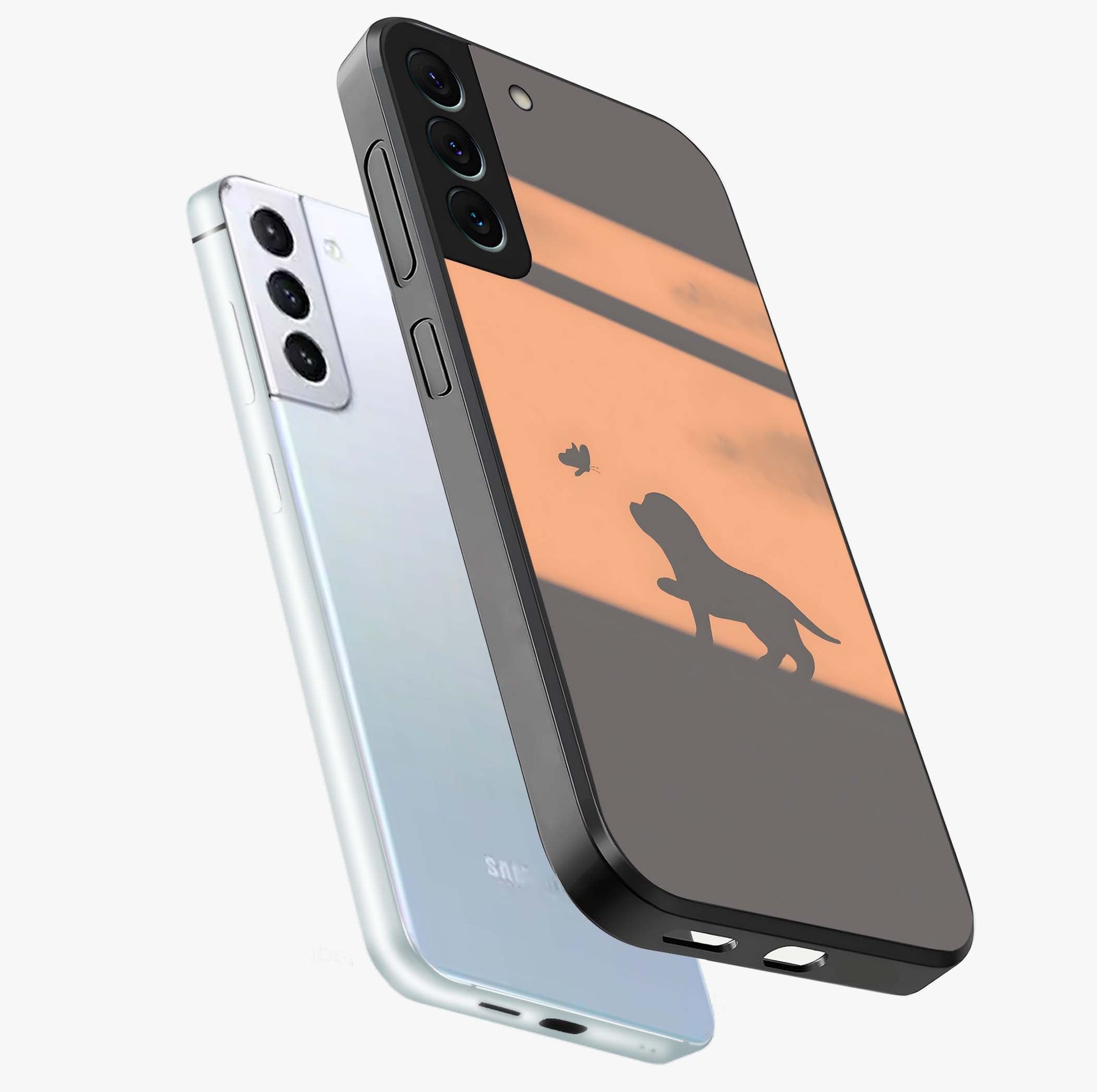 Puppy Shadow Art Glass Case displayed in angled mockup highlighting playful dog illustration with artistic shadow aesthetic.