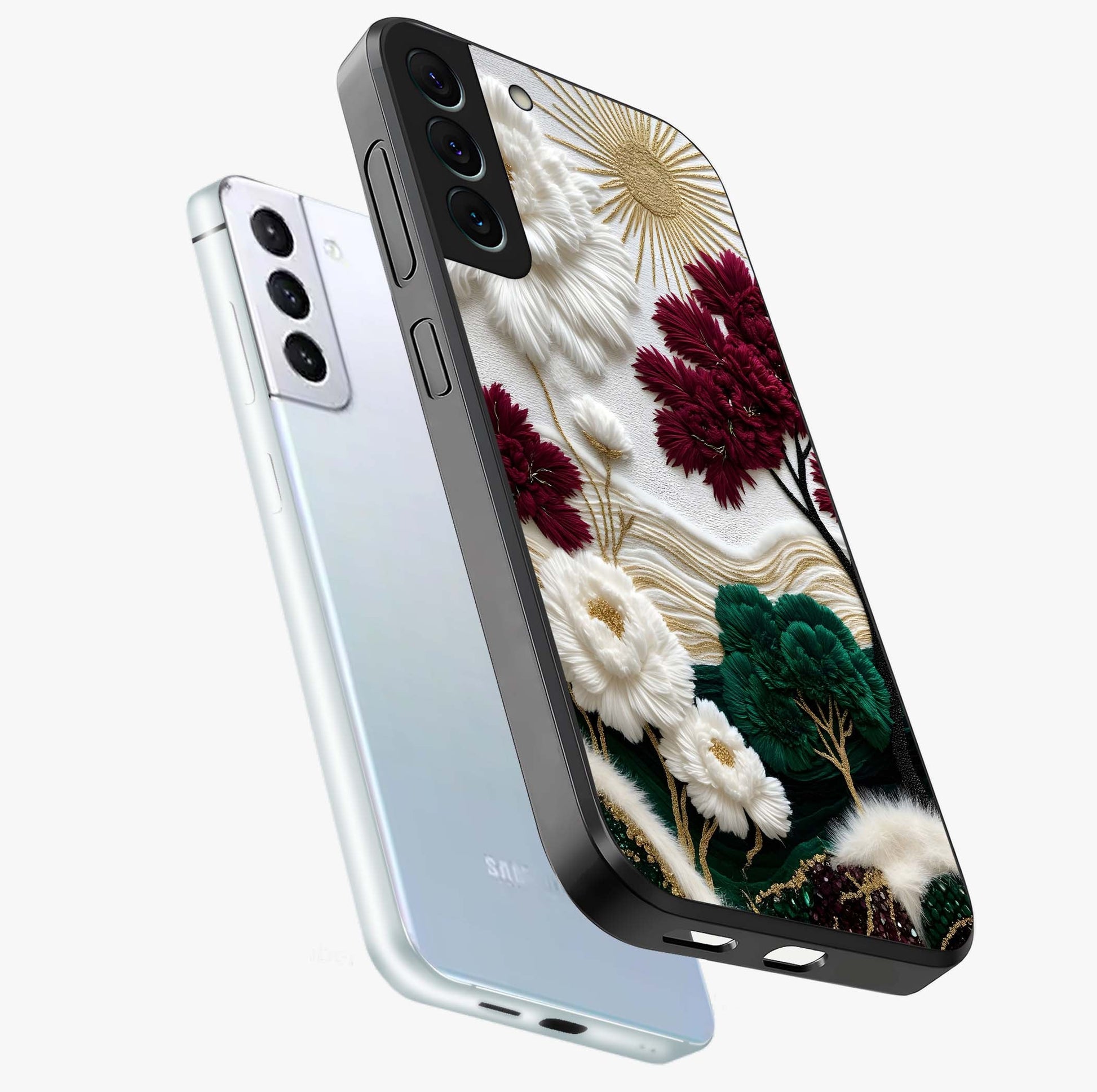 Radiant Bloom Elegance Glass Case displayed in angled mockup highlighting graceful floral design with radiant aesthetic style.