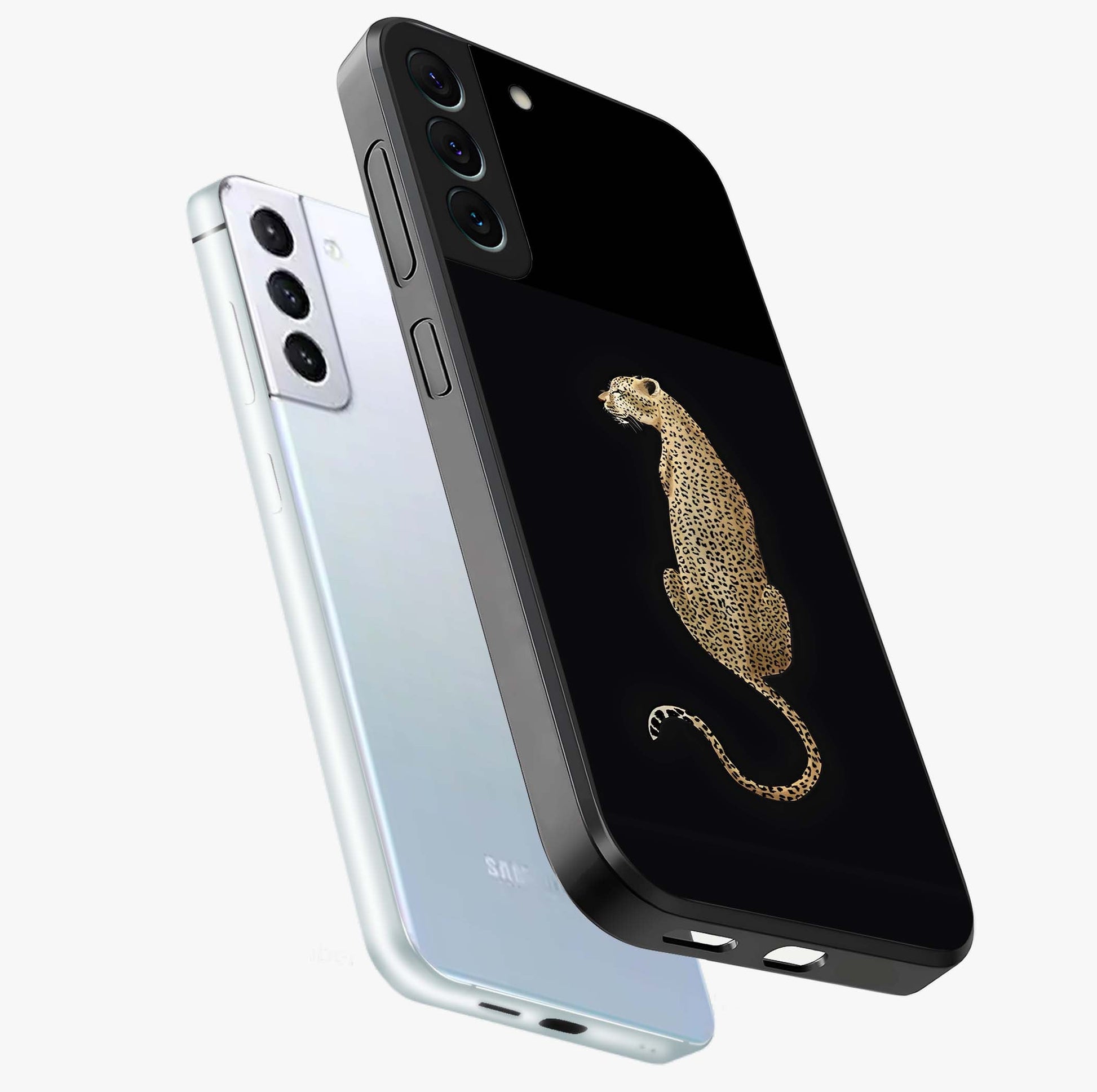 Regal Leopard Glass Case displayed in angled mockup highlighting powerful animal illustration with stylish wild aesthetic.