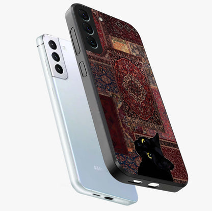 Regal Magic Cat Apple Glass Case displayed in angled mockup highlighting whimsical feline design with fantasy aesthetic.