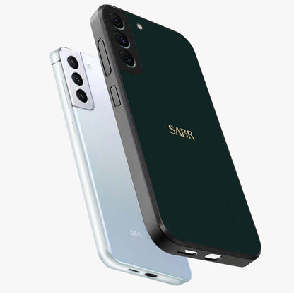 Sabr Minimal Patience Glass Case displayed in angled mockup highlighting simple inspirational design with clean aesthetic style.