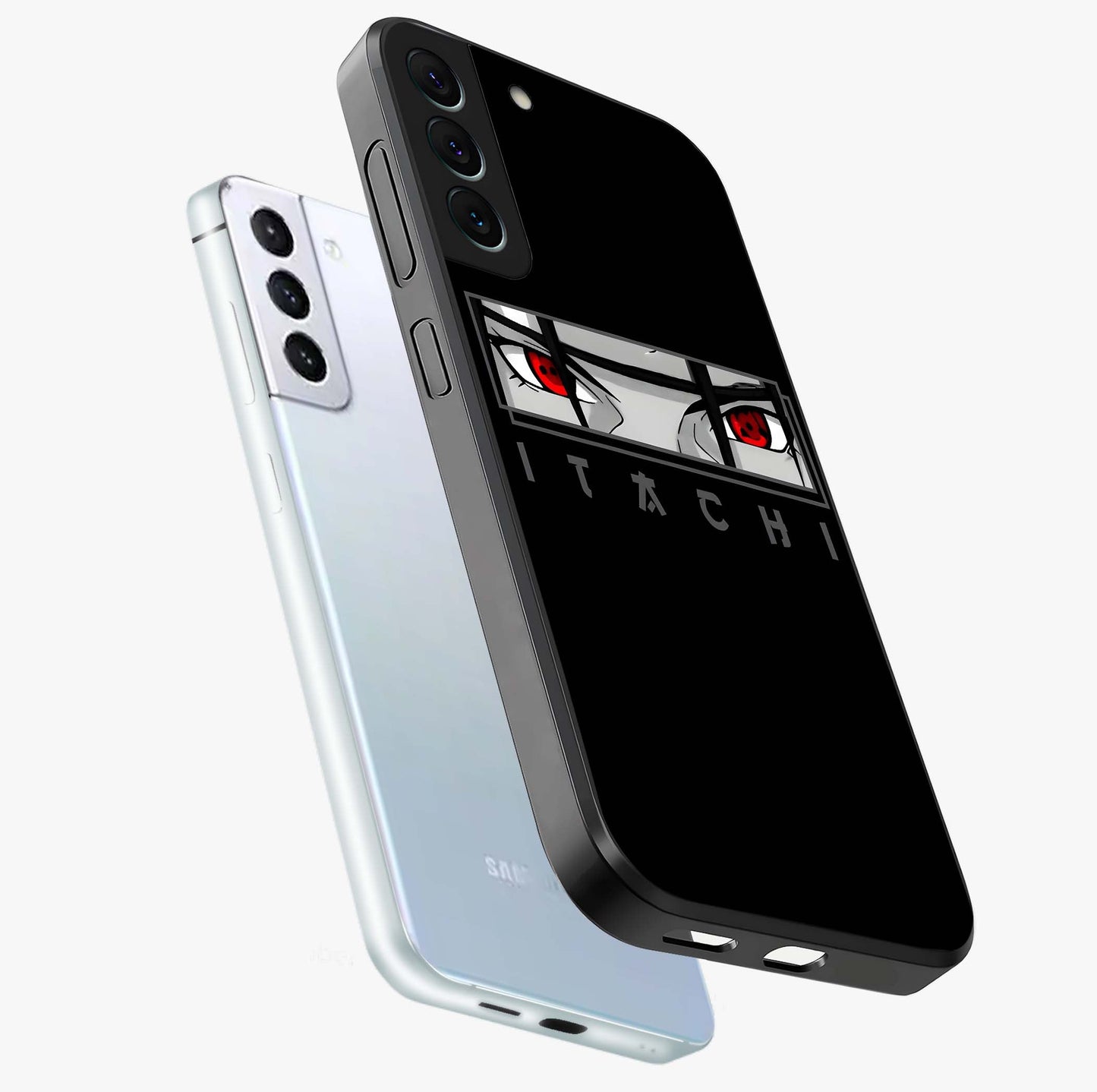 Scarlet Gaze Dominance Glass Case displayed in angled mockup highlighting intense visual design with bold scarlet aesthetic.
